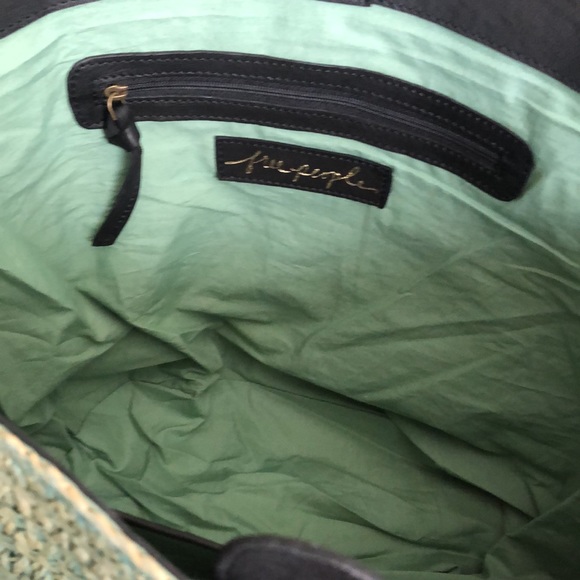 Free People Green En Riva Raffia Tote Black Leather Accents NWT - Picture 10 of 16